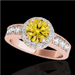 1.85 CTW Certified Si/I Fancy Intense Yellow Diamond Solitaire Halo Ring 10K Rose Gold - REF-207M3H 