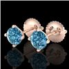 Image 1 : 1.01 CTW Fancy Intense Blue Diamond Art Deco Stud Earrings 18K Rose Gold - REF-100W2F - 38231