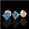 Image 2 : 1.01 CTW Fancy Intense Blue Diamond Art Deco Stud Earrings 18K Rose Gold - REF-100W2F - 38231