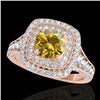 Image 1 : 2 CTW Certified Si/I Fancy Intense Yellow Diamond Solitaire Halo Ring 10K Rose Gold - REF-209K3W - 3