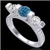 Image 1 : 2.3 CTW Fancy Intense Blue Diamond Micro Pave 3 Stone Ring 18K White Gold - REF-236T4M - 37642