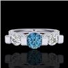 Image 2 : 2.3 CTW Fancy Intense Blue Diamond Micro Pave 3 Stone Ring 18K White Gold - REF-236T4M - 37642