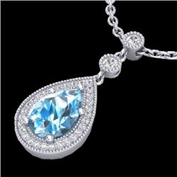 2.25 CTW Sky Blue Topaz & Micro Pave VS/SI Diamond Necklace 18K White Gold - REF-45T3M - 23142