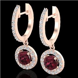1.75 CTW Garnet & Micro Halo VS/SI Diamond Earrings 14K Rose Gold - REF-71W3F - 23257