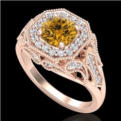 1.75 CTW Intense Fancy Yellow Diamond Engagement Art Deco Ring 18K Rose Gold - REF-236K4W - 38282