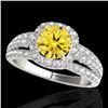 Image 1 : 2 CTW Certified Si/I Fancy Intense Yellow Diamond Solitaire Halo Ring 10K White Gold - REF-180W2F - 