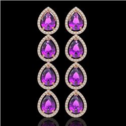 10.85 CTW Amethyst & Diamond Halo Earrings 10K Rose Gold - REF-154Y2K - 41322