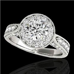 2 CTW H-SI/I Certified Diamond Solitaire Halo Ring 10K White Gold - REF-253K6W - 34495