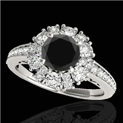 2.16 CTW Certified VS Black Diamond Solitaire Halo Ring 10K White Gold - REF-114M2H - 33986