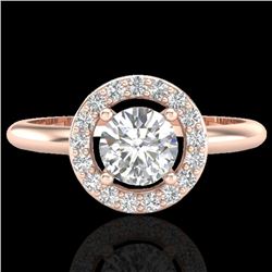 0.70 CTW Micro Pave Halo Solitaire VS/SI Diamond Ring 14K Rose Gold - REF-101W3F - 23288