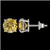 Image 2 : 2.57 CTW Certified Intense Yellow SI Diamond Solitaire Stud Earrings 10K White Gold - REF-427T5M - 3