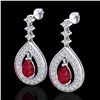 Image 1 : 2.25 CTW Ruby & Micro Pave VS/SI Diamond Earrings Designer 14K White Gold - REF-105X5T - 23153