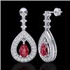 Image 2 : 2.25 CTW Ruby & Micro Pave VS/SI Diamond Earrings Designer 14K White Gold - REF-105X5T - 23153