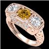 Image 1 : 2.51 CTW Intense Fancy Yellow Diamond Art Deco 3 Stone Ring 18K Rose Gold - REF-345T5M - 37722