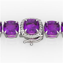 46 CTW Amethyst & Micro Pave VS/SI Diamond Halo Bracelet 14K White Gold - REF-157A3X - 23296