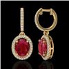 Image 2 : 4.25 CTW Ruby & Micro Pave VS/SI Diamond Earrings Solitaire Halo 18K Yellow Gold - REF-118M2H - 2033