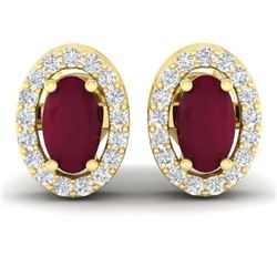 1.02 CTW Ruby & Micro Pave VS/SI Diamond Earrings Halo 18K Yellow Gold - REF-32T8M - 21192