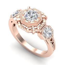 1.01 CTW VS/SI Diamond Solitaire Art Deco 3 Stone Ring 18K Rose Gold - REF-200Y2K - 36882