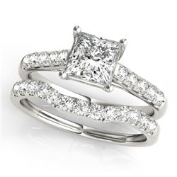 1.21 CTW Certified VS/SI Princess Diamond 2Pc Wedding Set 14K White Gold - REF-166F2N - 32072