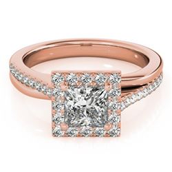 1.25 CTW Certified VS/SI Princess Diamond Solitaire Halo Ring 18K Rose Gold - REF-245T5M - 27199