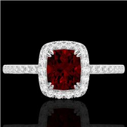 1.25 CTW Garnet & Micro Pave VS/SI Diamond Halo Ring 10K White Gold - REF-33Y3K - 22903