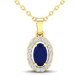 0.51 CTW Sapphire & Micro Pave VS/SI Diamond Necklace Halo 18K Yellow Gold - REF-25K5W - 21328