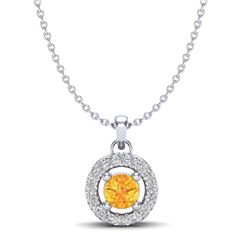 0.38 CTW Citrine & Micro Pave VS/SI Diamond Necklace Halo 18K White Gold - REF-28N4Y - 20369