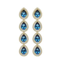 7.81 CTW London Topaz & Diamond Halo Earrings 10K Yellow Gold - REF-139X5T - 41176