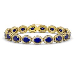 22.89 CTW Sapphire & Diamond Halo Bracelet 10K Yellow Gold - REF-291M5H - 40609