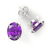 Image 2 : 5 CTW Amethyst Designer Inspired Solitaire Stud Earrings 18K White Gold - REF-33X3T - 21649