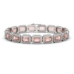 22.81 CTW Morganite & Diamond Halo Bracelet 10K White Gold - REF-569F6N - 41390