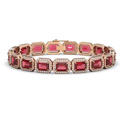 26.38 CTW Tourmaline & Diamond Halo Bracelet 10K Rose Gold - REF-453T3M - 41397