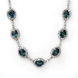 31.0 CTW Blue Sapphire & Diamond Necklace 14K White Gold - REF-275Y8K - 10468