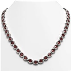 32.82 CTW Garnet & Diamond Halo Necklace 10K White Gold - REF-501F3N - 40445