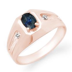 0.68 CTW Blue Sapphire & Diamond Men's Ring 18K Rose Gold - REF-52X4T - 13161