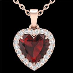 1 CTW Garnet & Micro Pave VS/SI Diamond Heart Necklace Halo 14K Rose Gold - REF-28F4N - 21338