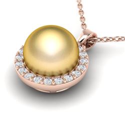 0.25 CTW Micro Pave Halo VS/SI Diamond & Golden Pearl Necklace 14K Rose Gold - REF-33X8T - 21562