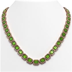 57.3 CTW Peridot & Diamond Halo Necklace 10K Rose Gold - REF-819T6M - 41358