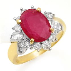 4.42 CTW Ruby & Diamond Ring 14K Yellow Gold - REF-76A5X - 13280