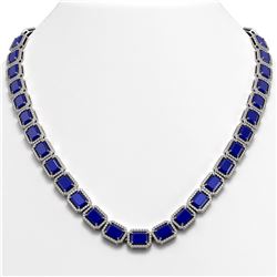 58.59 CTW Sapphire & Diamond Halo Necklace 10K White Gold - REF-731M3H - 41336