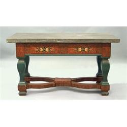 A table with limestone top and 2 benches