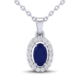 0.51 CTW Sapphire & Micro Pave VS/SI Diamond Necklace Halo 18K White Gold - REF-25M5H - 21327