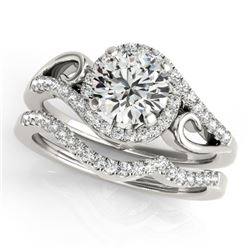 0.95 CTW Certified VS/SI Diamond 2Pc Set Solitaire Halo 14K White Gold - REF-130N2Y - 31196