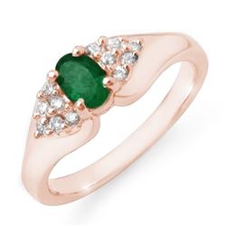 0.63 CTW Emerald & Diamond Ring 14K Rose Gold - REF-38W2F - 12537