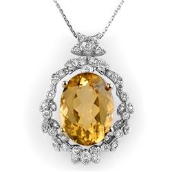 12.8 CTW Citrine & Diamond Necklace 14K White Gold - REF-106W8F - 10339