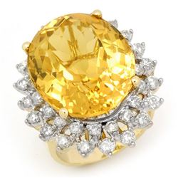 20.0 CTW Citrine & Diamond Ring 14K Yellow Gold - REF-202W2F - 14338