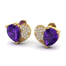 2.50 CTW Amethyst & Micro Pave VS/SI Diamond Earrings 10K Yellow Gold - REF-30F2N - 20065