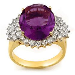 8.18 CTW Amethyst & Diamond Ring 14K Yellow Gold - REF-127H3A - 11159