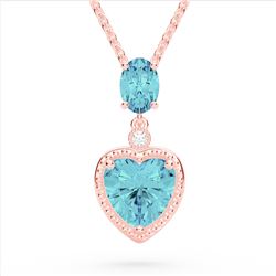 4 CTW Sky Blue Topaz & VS/SI Diamond Heart Necklace 10K Rose Gold - REF-26N2Y - 22527