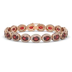 21.98 CTW Garnet & Diamond Halo Bracelet 10K Rose Gold - REF-247A6X - 40647